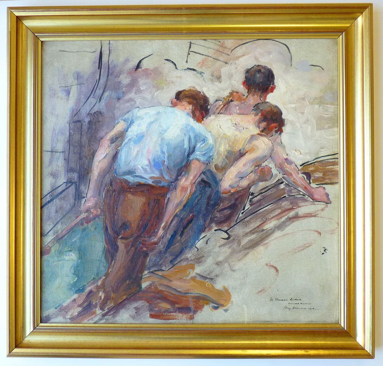 Trois hommes halant une péniche, Henry Bremond, 1912