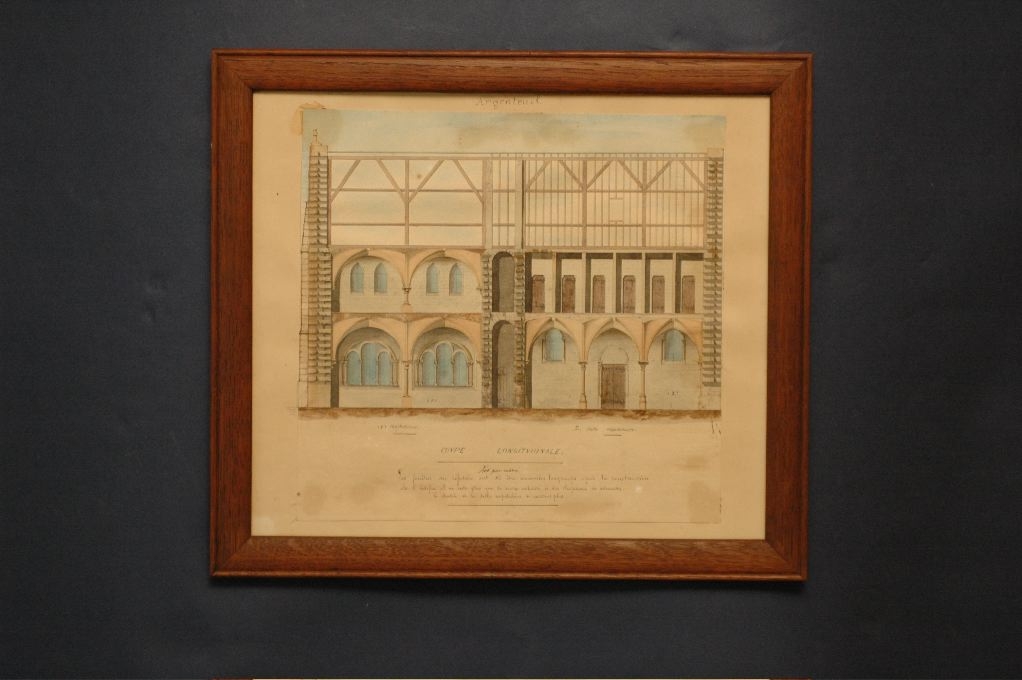 Coupe longitudinale du réfectoire et de la salle capitulaire côté est, Louis Boucher, 19e siècle, 20e siècle