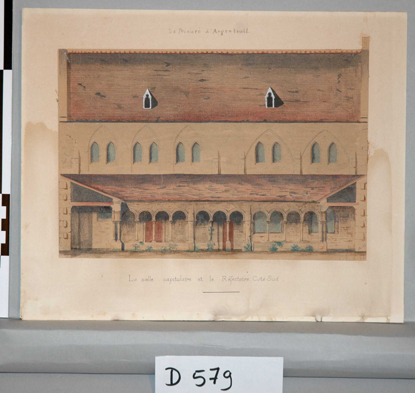 Vue de la façade du réfectoire et de la salle capitulaire du Prieuré, Louis Boucher, 19e siècle
