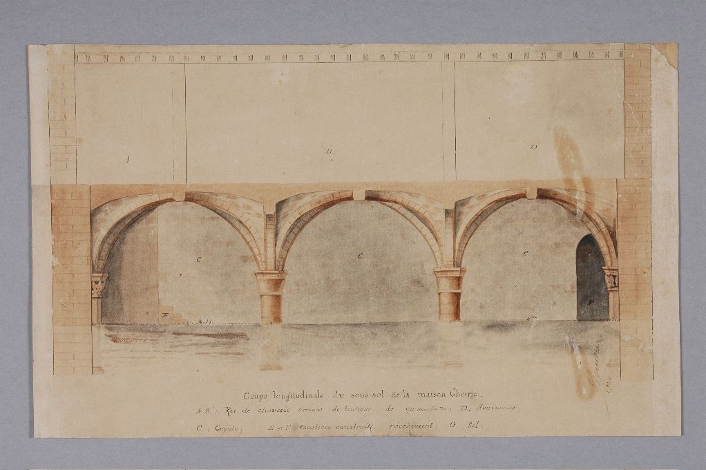 Plan de coupe longitudinale de la cave, 93 grande rue, Louis Boucher, 1890