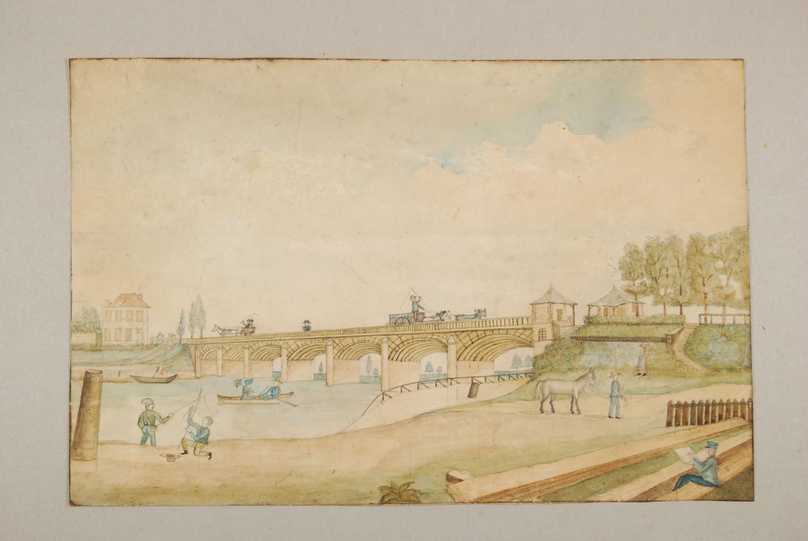 Le pont à péage d'Argenteuil, côté est, Jules Gentil, 1848 vers