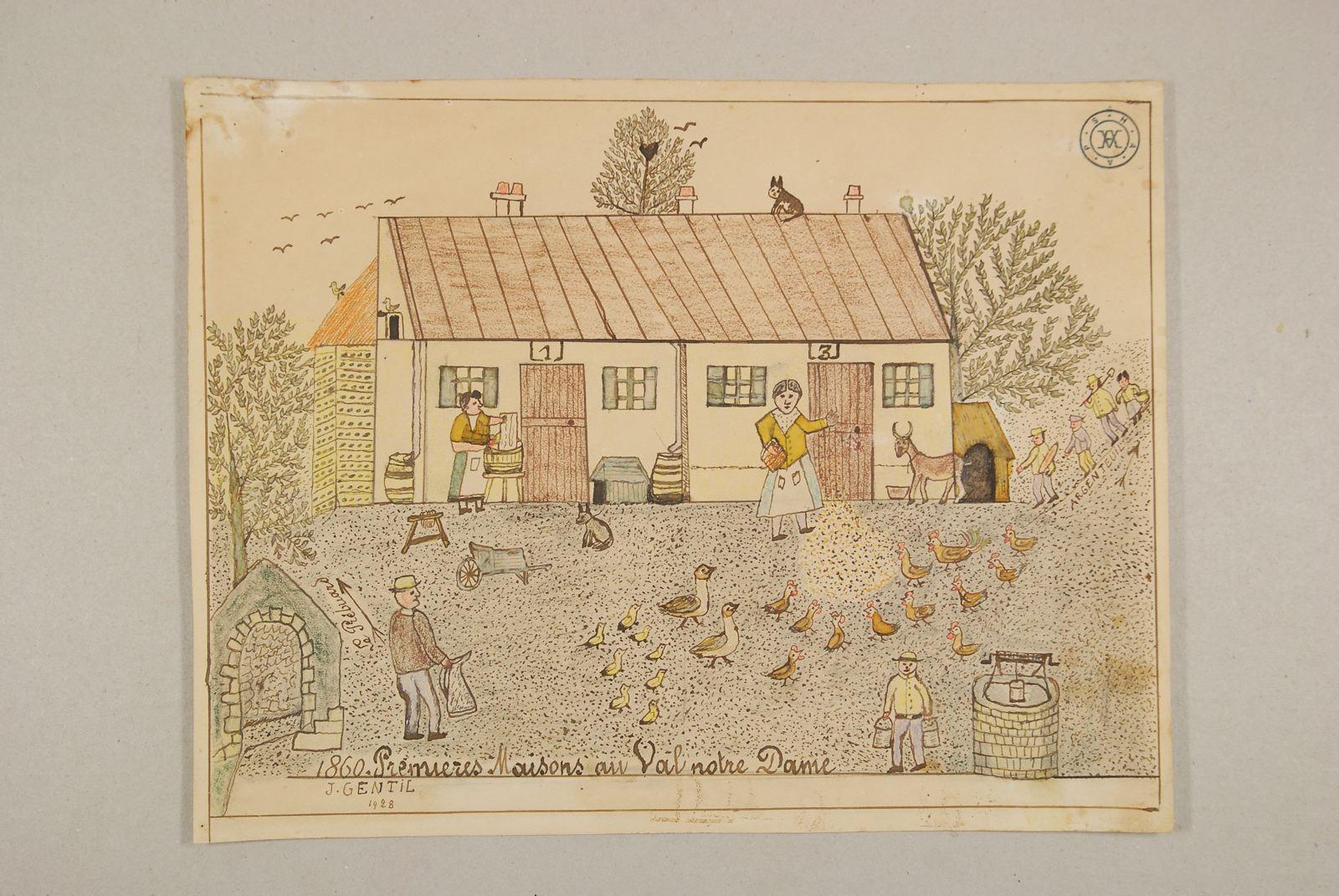 Premières maisons au Val Notre-Dame, 1860, Jules Gentil, 1928