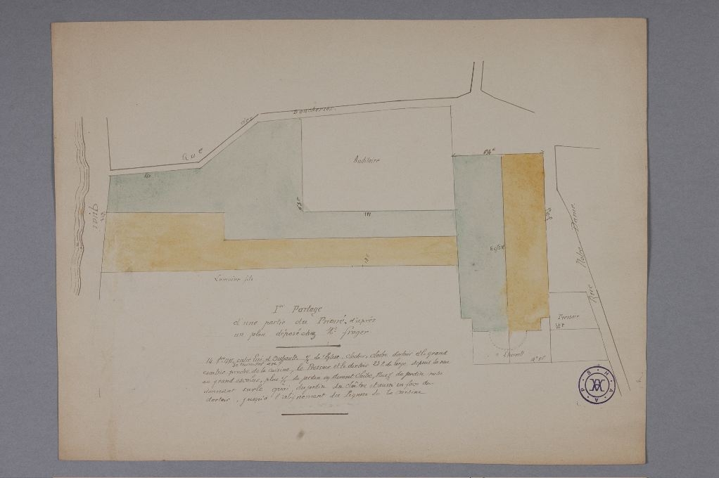 Plan du 1er partage d’une partie du prieuré d’Argenteuil, 1791, Louis ? Boucher, 20e siècle
