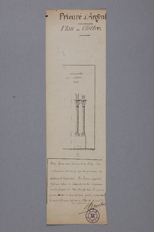 Restitution de colonettes du cloître du prieuré, Louis Boucher, 19e siècle, 20e siècle