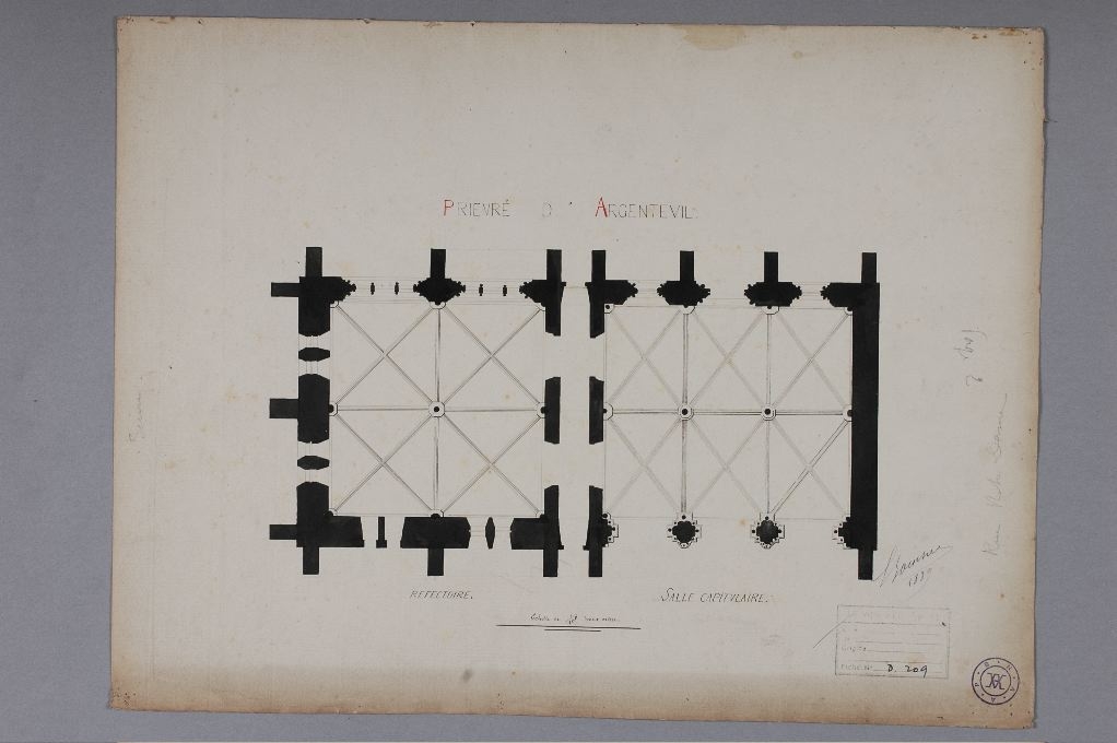 Plan du réfectoire et de la salle capitulaire du Prieuré, Louis Boucher, 1889