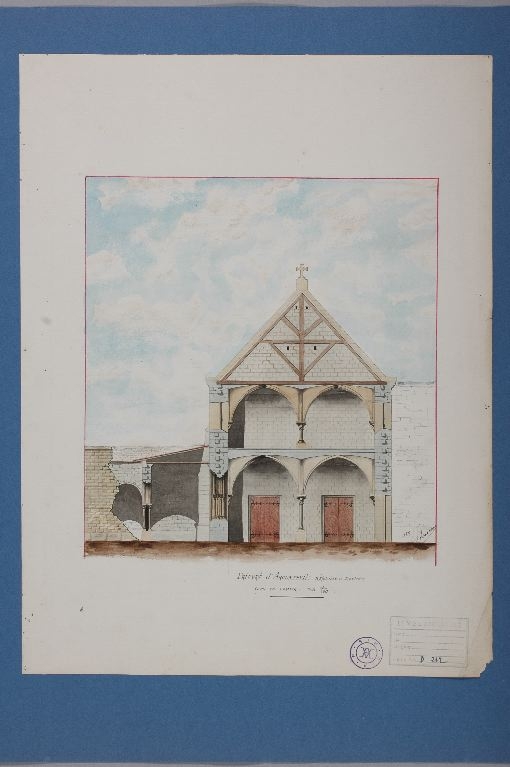 Coupe transversale sur réfectoire et dortoir du Prieuré, Louis Boucher, 1889