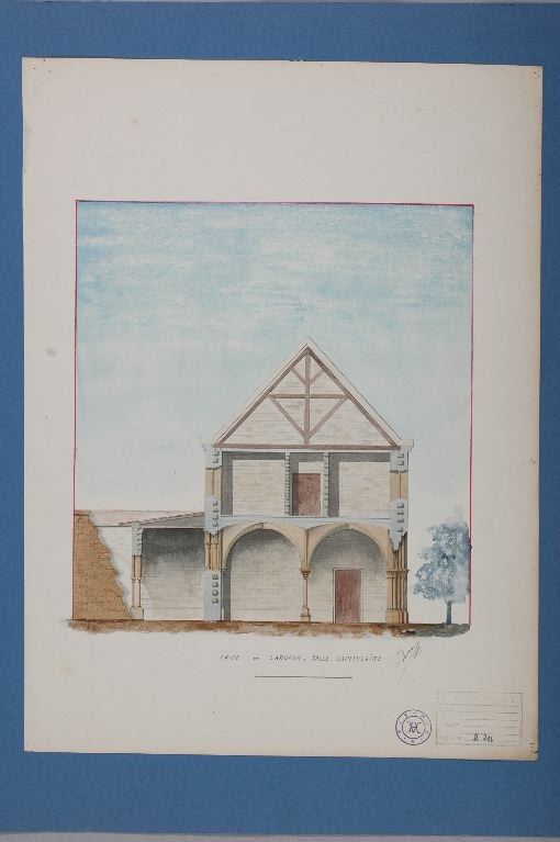 Coupe transversale de la salle capitulaire du Prieuré, Louis Boucher, 1889