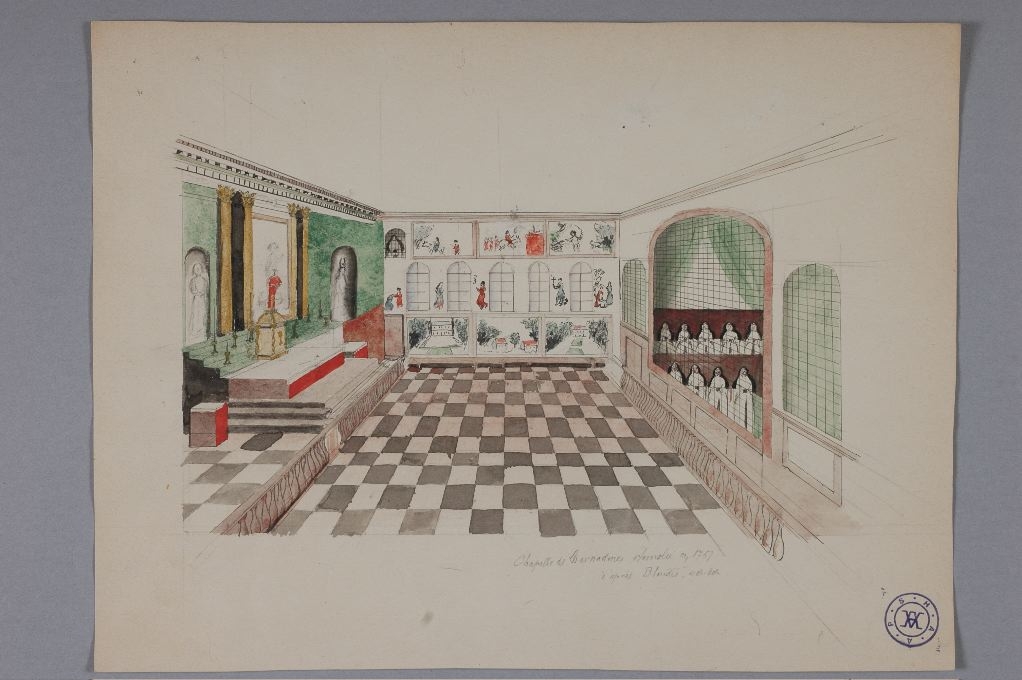 Vue intérieure de la chapelle du couvent des bernardines, Louis Boucher, 20e siècle