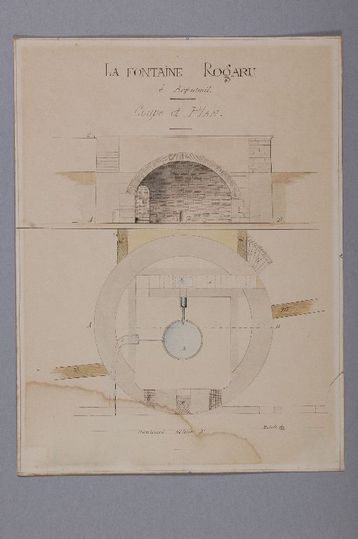La fontaine Rogaru (coupe et plan), Louis Boucher, 19e siècle, 20e siècle