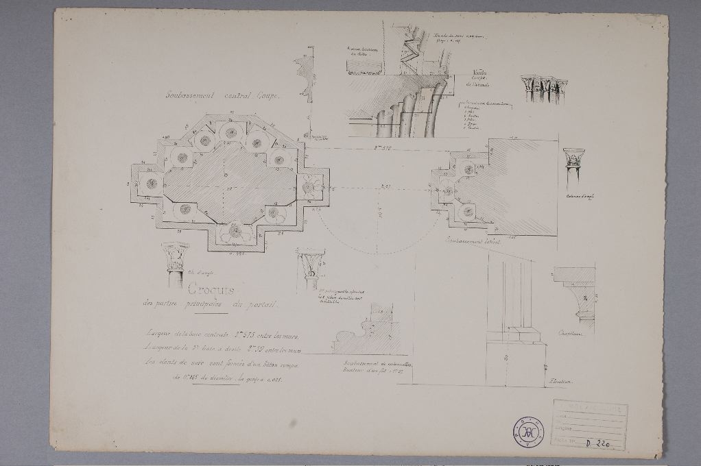 Croquis des parties principales du Portail de la salle capitulaire du Prieuré, Louis Boucher