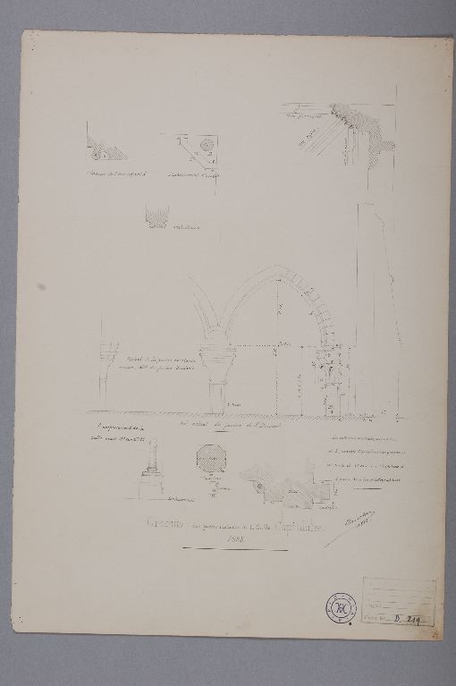 Croquis d’éléments de la salle capitulaire du Prieuré, Louis Boucher, 1888