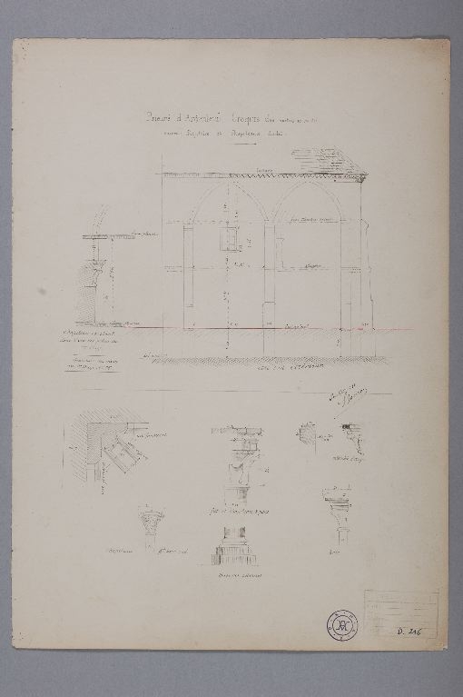 Croquis des parties existantes du Réfectoire du Prieuré, Louis Boucher, 1888
