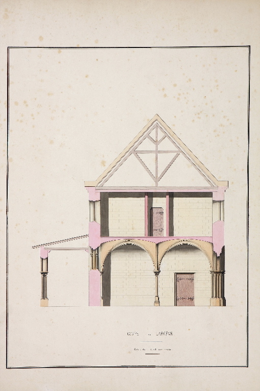Coupe du bâtiment de la salle capitulaire et du dortoir, Louis Boucher, 19e siècle, 20e siècle