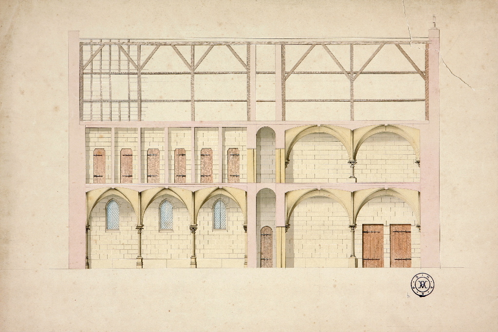 Coupe du bâtiment de la salle capitulaire et du réfectoire, Louis Boucher, fin début