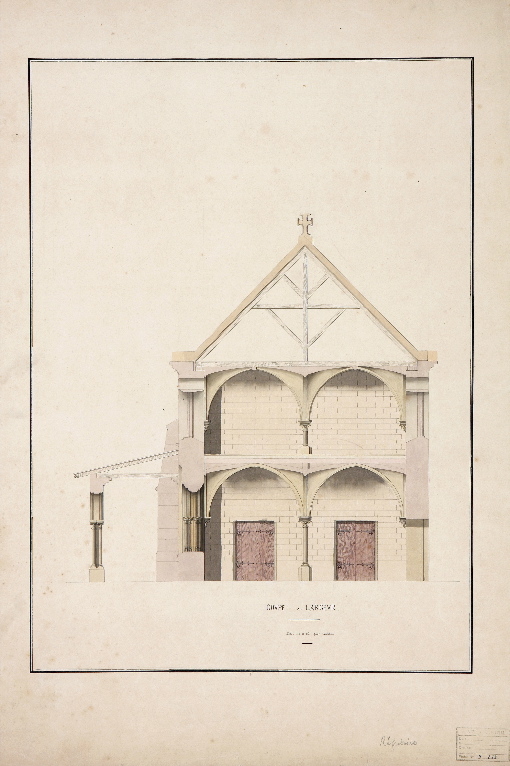 Coupe du bâtiment du réfectoire et du dortoir, Louis Boucher, 19e siècle, 20e siècle