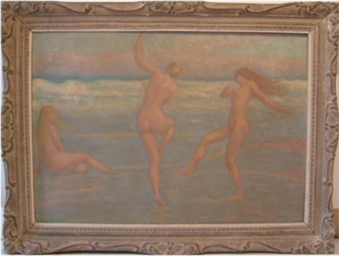 Trois jeunes filles nues sur une plage (titre factice)_0