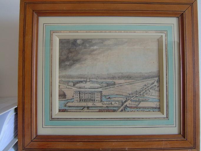 Château des Conti face ouest vers Parmain ; vue du château de L'Isle Adam et des écuries dessinés depuis Parmain ; 1782_0