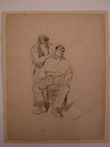 Barbier rasant un jeune homme_0