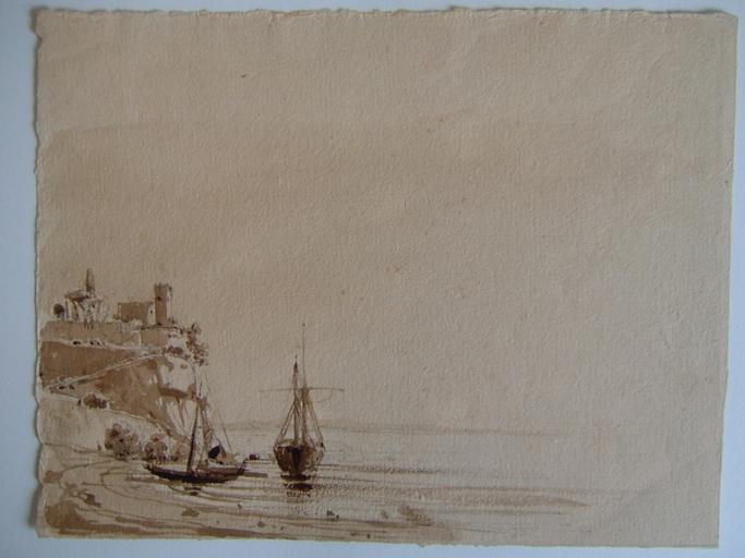 Bateaux dans une crique, Jules-Romain Joyant, 19e siècle