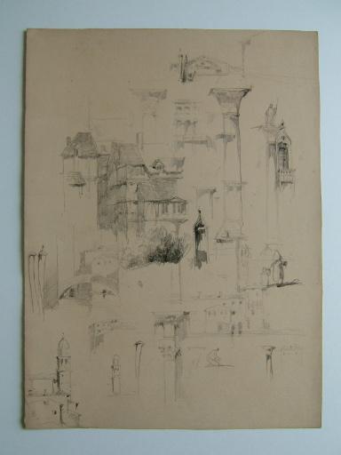 Croquis d'éléments architecturaux vénitiens et d'ailleurs (recto-verso), Jules-Romain Joyant, 19e siècle