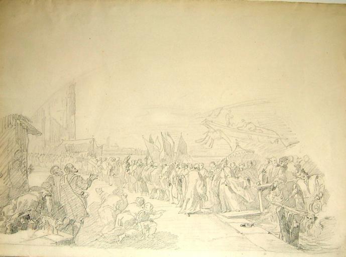 Translation du corps de San Giovanni l'Elemosinaio (San Giovanni in Bragora) Copie d'après Marieschi, Jules-Romain Joyant, 19e siècle