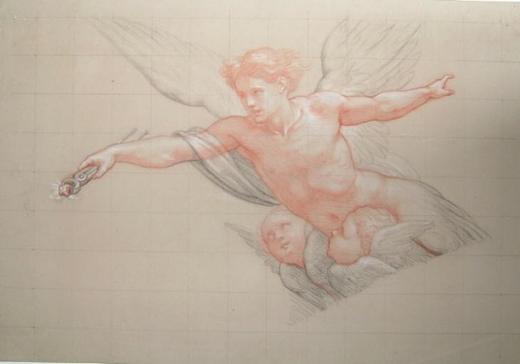 Ange ailé portant l'instrument d'un martyr et deux anges_0