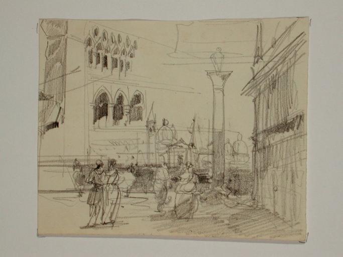 Venise, la Piazzetta San-Marco et facade architecturale (recto) ; scène de genre  : femme âgée avec enfants et paysage urbain -(verso) non reproduit_0