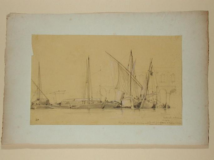 Venise, embarcations et barques chiogiotes, Jules-Romain Joyant, 19e siècle