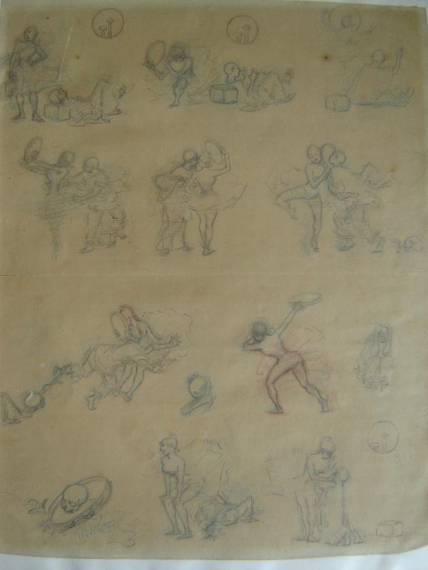 Croquis personnages en mouvement, Adolphe Léon Willette, 4e quart 19e siècle, 1er quart 20e siècle