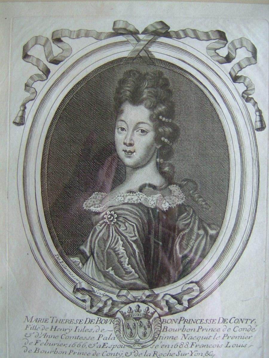 Marie Thérese de Bourbon, Princesse de Conty, fille de Henri Jules de Bourbon, Prince de Condé et Dame Contesse Palatinne née en 1666, décédée en 1732, a épousé en 1688 François Louis de Bourbon Conty_0