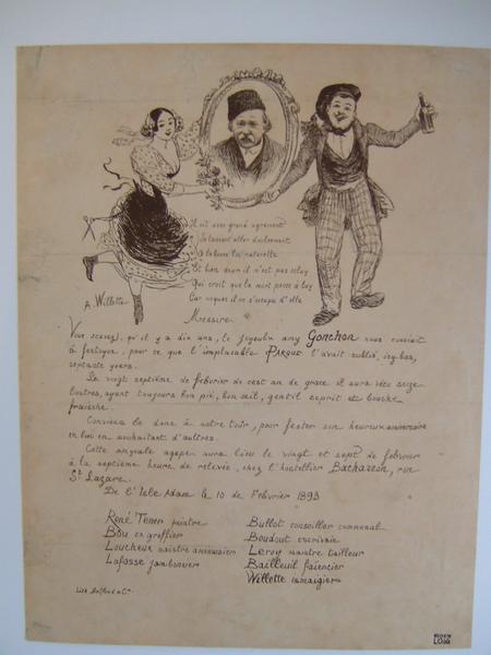 Carte anniversaire de Gonchon [carte d'invitation pour Gonchon], Adolphe Léon Willette, 1893