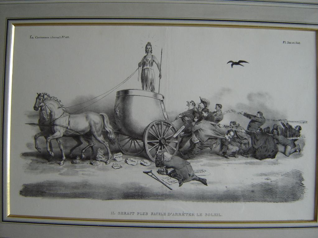 La Caricature (n°163) : Le char de l'Etat (Il serait plus facile d'arrêter le soleil), Charles Joseph Travies De Villers, 1833