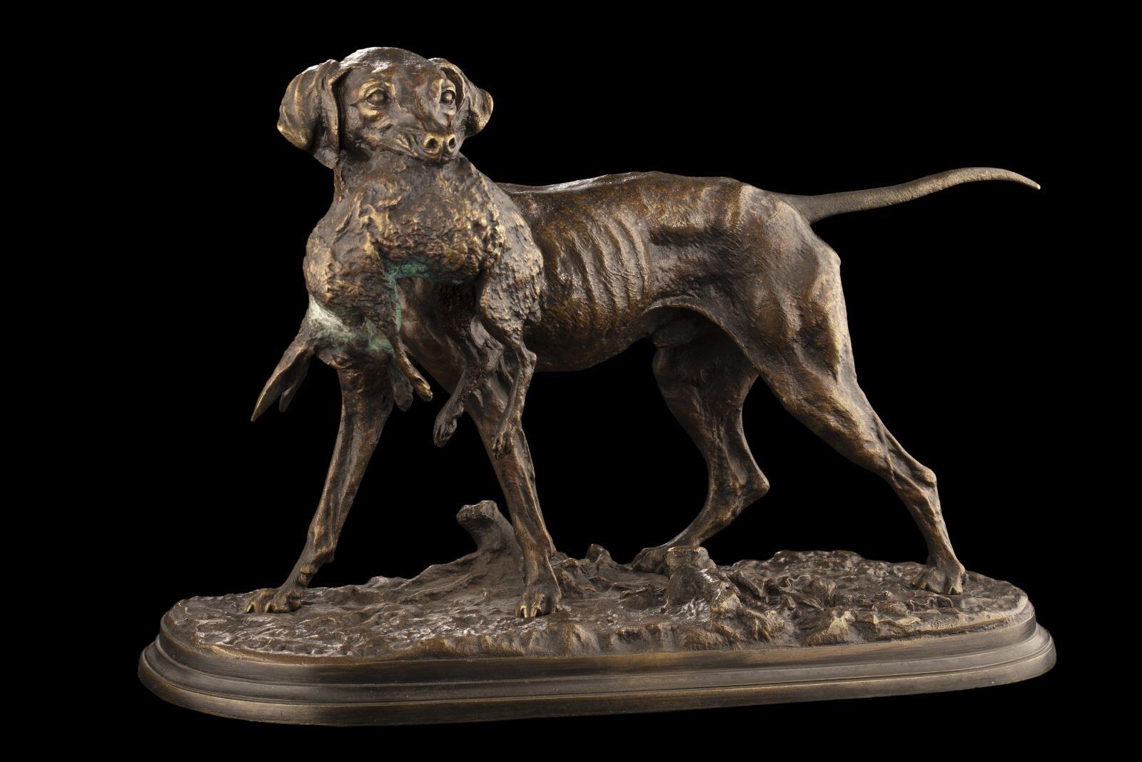 Chien tenant un lièvre, Pierre Jules Mêne, 19e siècle