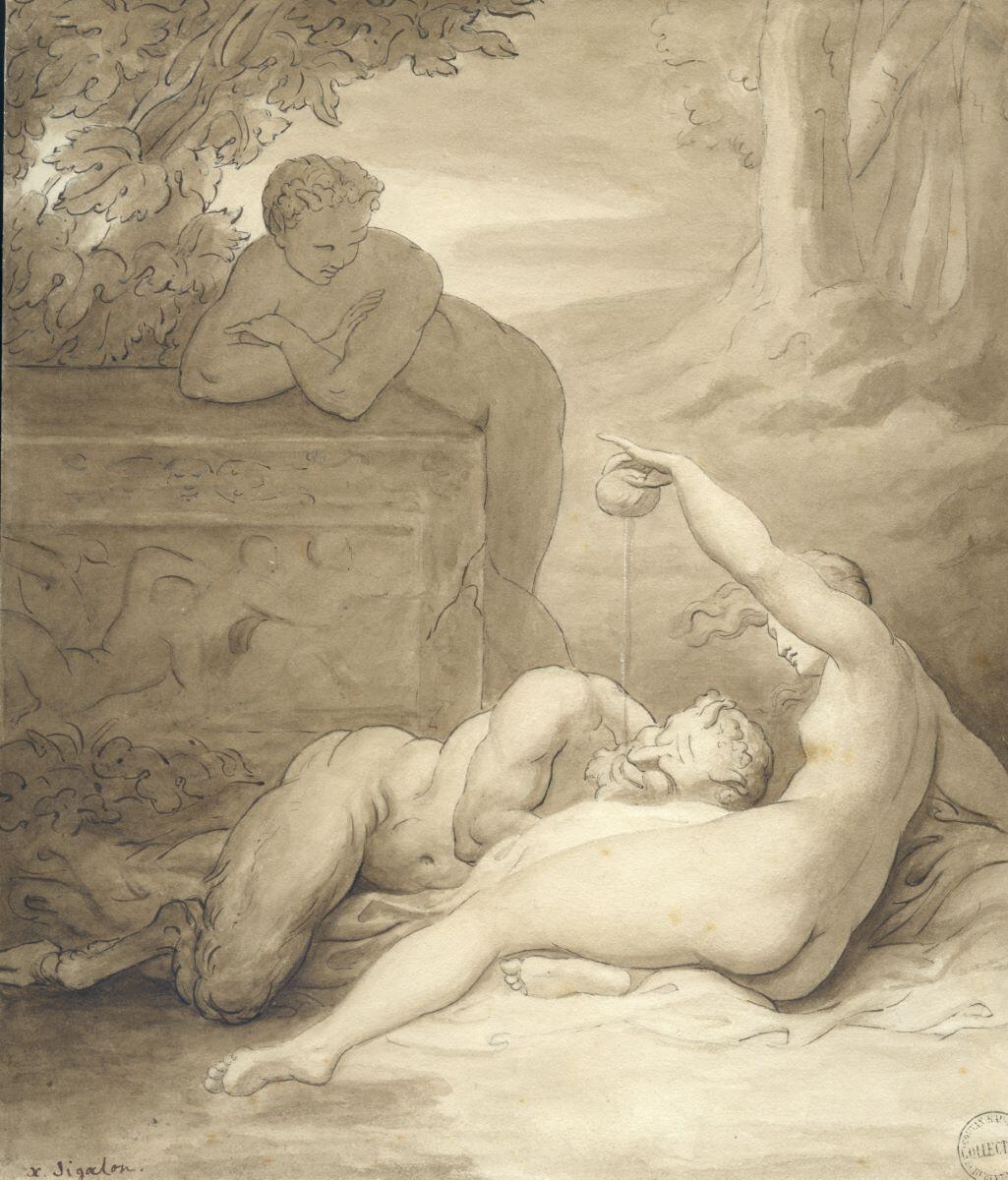Nymphe et Satyre auprès d’un socle antique_0