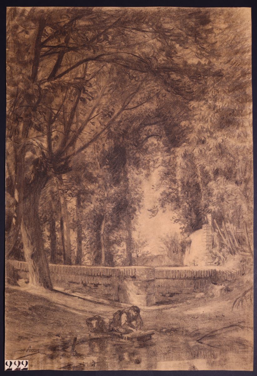 Femme faisant sa lessive dans une rivière, Adolphe Perrot, 19e siècle
