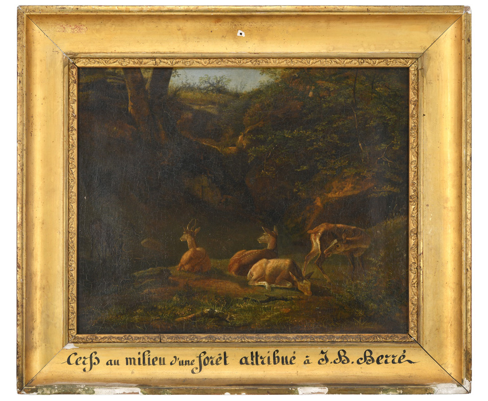 Cerfs au milieu d’une forêt, Jean Baptiste Berre, 1838 avant