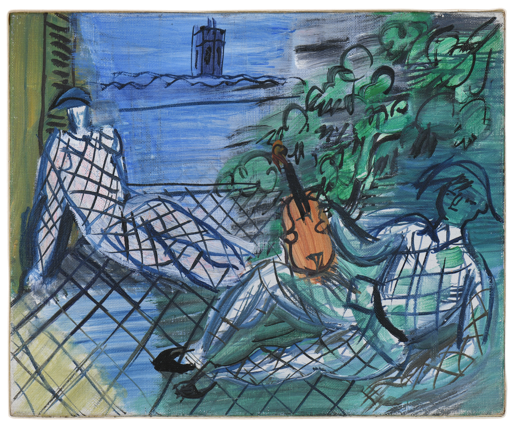 Arlequins vert et blanc au violon — Raoul Dufy