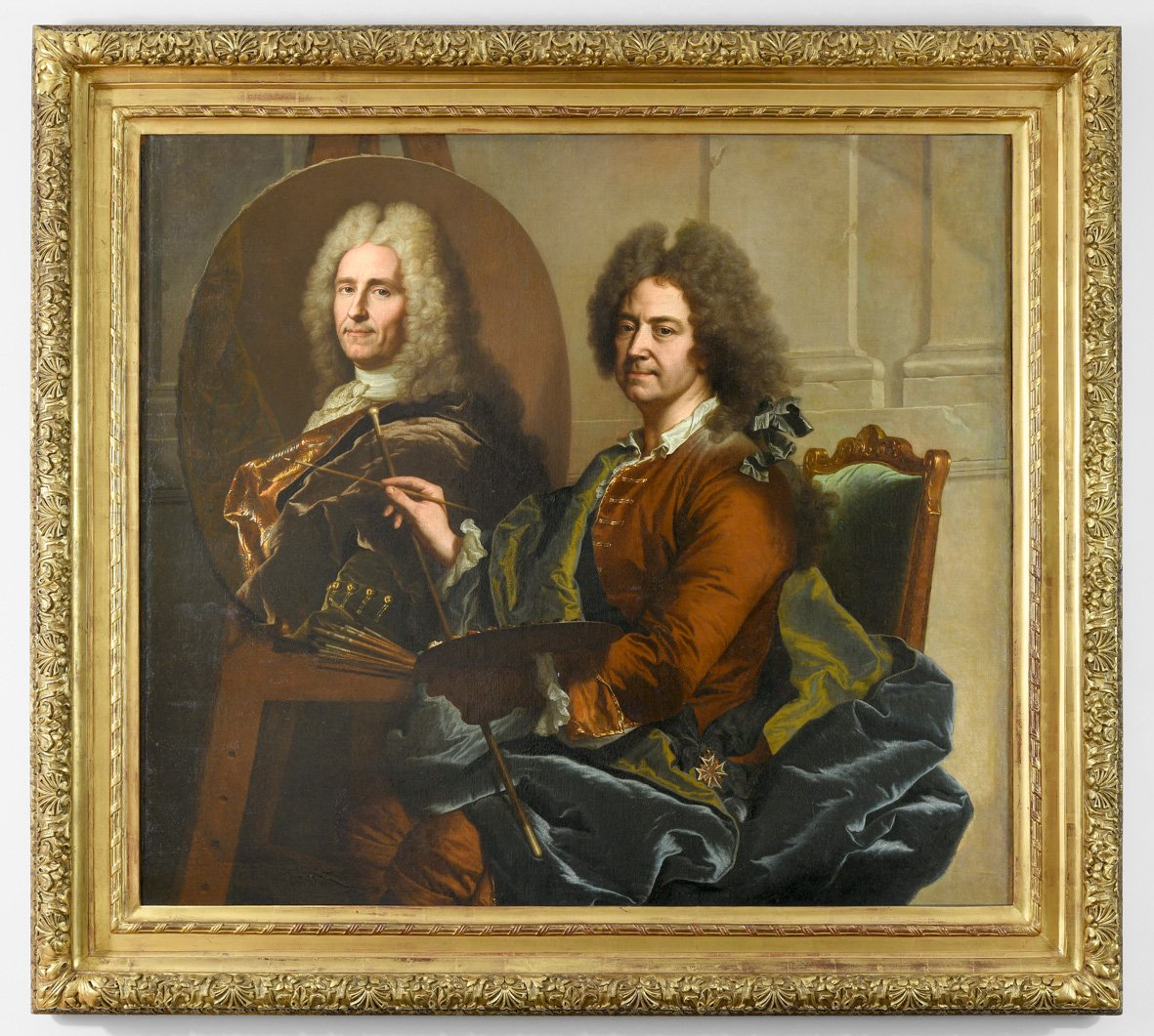 Autoportrait de l'artiste en train de peindre le portrait de François Ier Castanier (1674-1759), Hyacinthe Rigaud, 1730