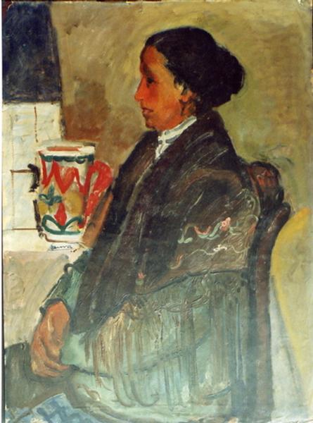 Femme assise de profil au châle espagnol_0