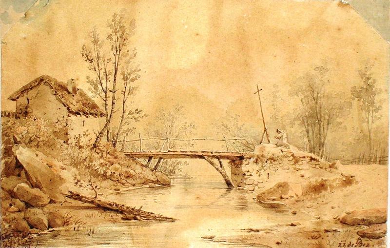Pont rustique sur une rivière, Jean Joseph Bastier de Bez, 1ère moitié 19e siècle