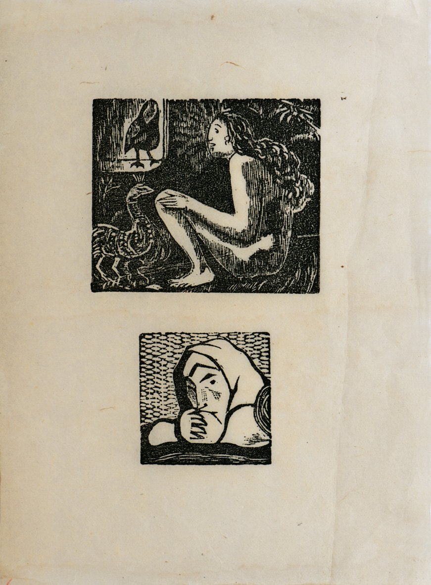 tirage d'après les bois gravés de Noa-Noa pages 1 et 25 (élément d'ensemble), George Daniel de Monfreid, 1922-1924