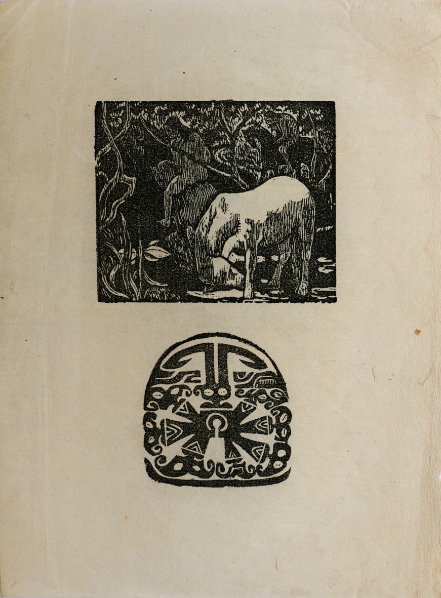 tirage d'après les bois gravés de Noa-Noa pages 3 et 2 (élément d'ensemble), George Daniel de Monfreid, 1922-1924