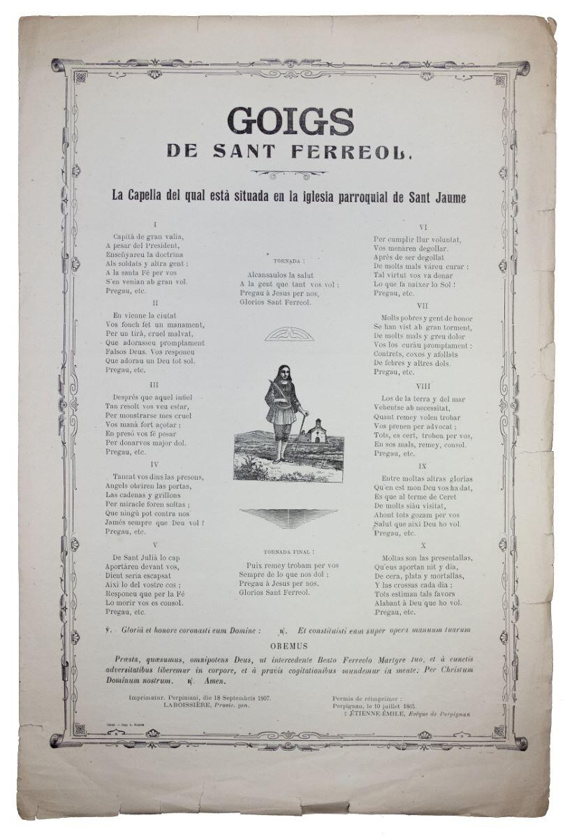 Goigs de Sant Ferriol la capella del qual esta situada en la iglesia parroquial de Sant Jaume, 19e siècle