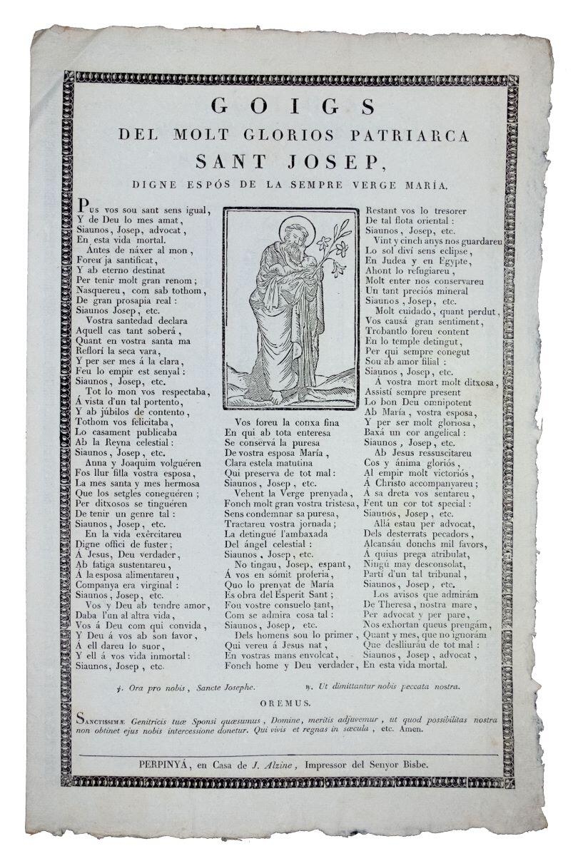 Goigs del molt glorios patriarca Sant Josep digne espos de la sempre verge Maria, Jean Alzine, 19e siècle
