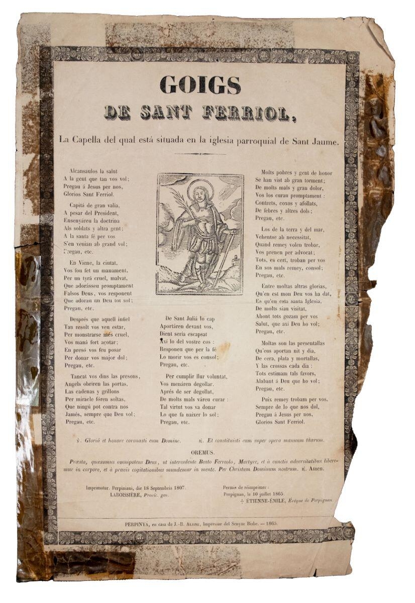 Goigs de Sant Ferriol la capella del qual es dituada en la iglesia parroquial de Sant Jaume, Jean Alzine, 1865