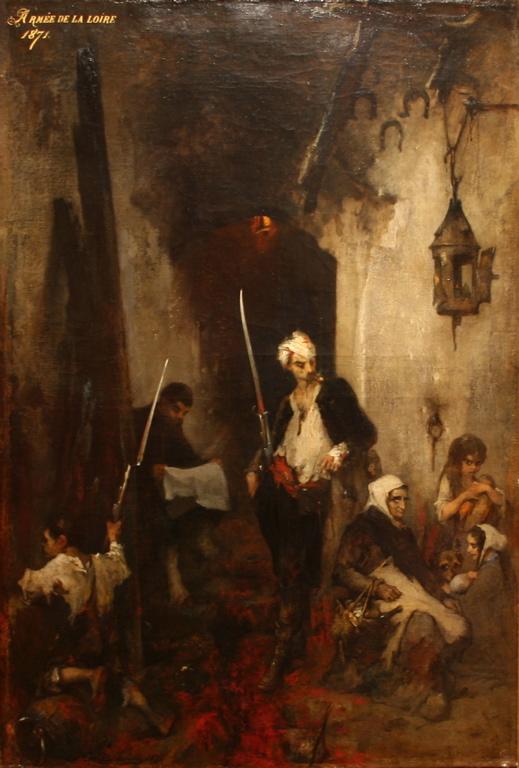 Un corps de garde de volontaires dans la maison d'un forgeron ; Armée de la Loire (1870-1871) (titre de l'inventaire), Anatole Henri de Beaulieu, 1871