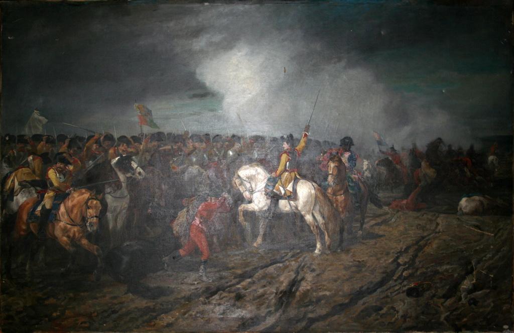 Episode de la guerre de sept ans (titre de l'inventaire) ; Messieurs les maîtres, assurez vos chapeaux, nous avons l'honneur de chasser (Régiment de cuirassiers du roi, pendant la guerre de Sept Ans) (autre titre), John-Lewis Brown, 1868