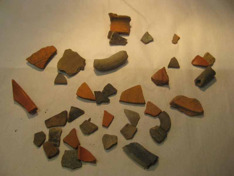 Lot, fragment, verre, coupe, clou_2