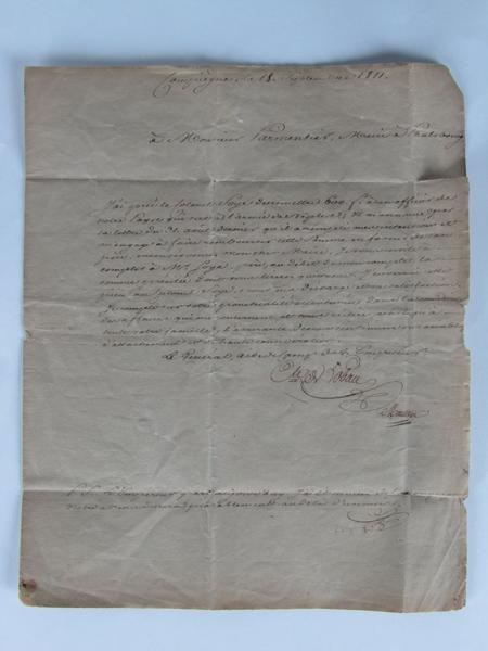 Lettre du Comte de Lobau à monsieur Parmentier, maire de Phalsbourg (titre factice)_0