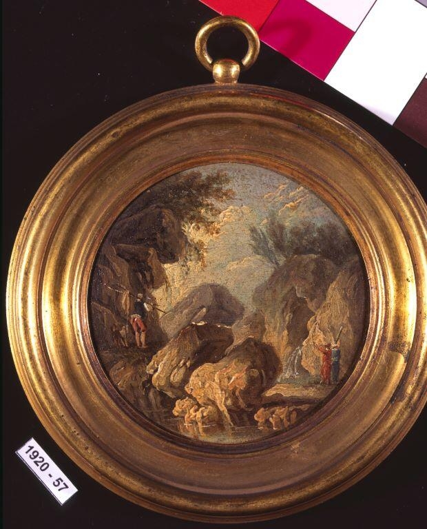 Paysage rocheux avec une source et des personnages, Louis-Philippe Crépin, 3e quart 18e siècle